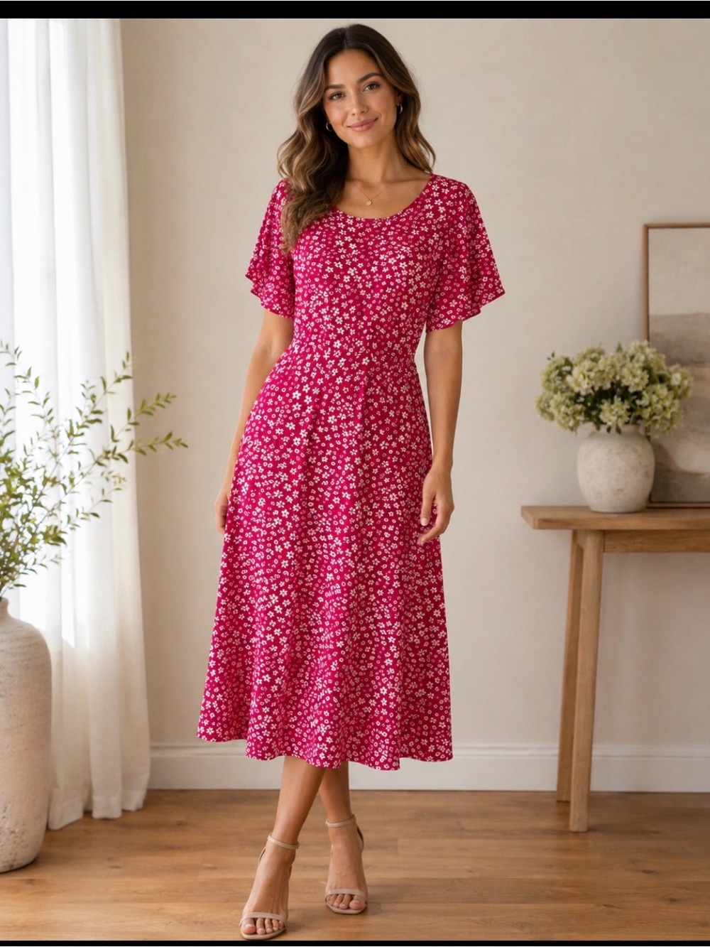 SHEIN Floral Pink Dress. Size large. EUC. Least waist.